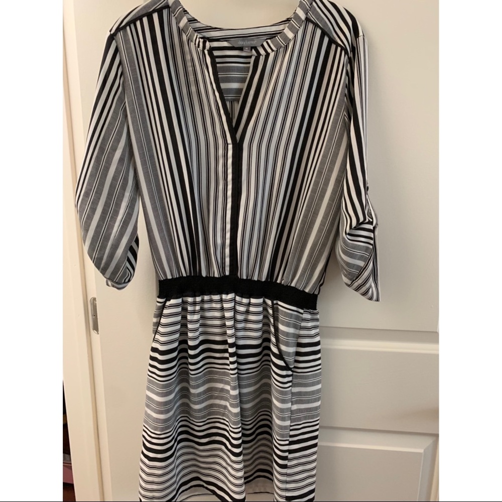 Formal Striped Dress with Gathered Waist